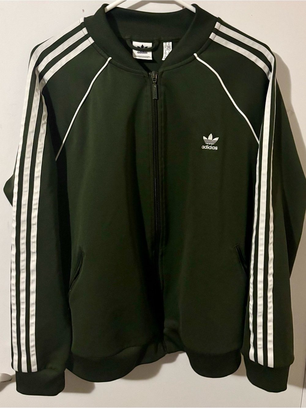adidas Dark Green Track Jacket with White Stripes Size XL